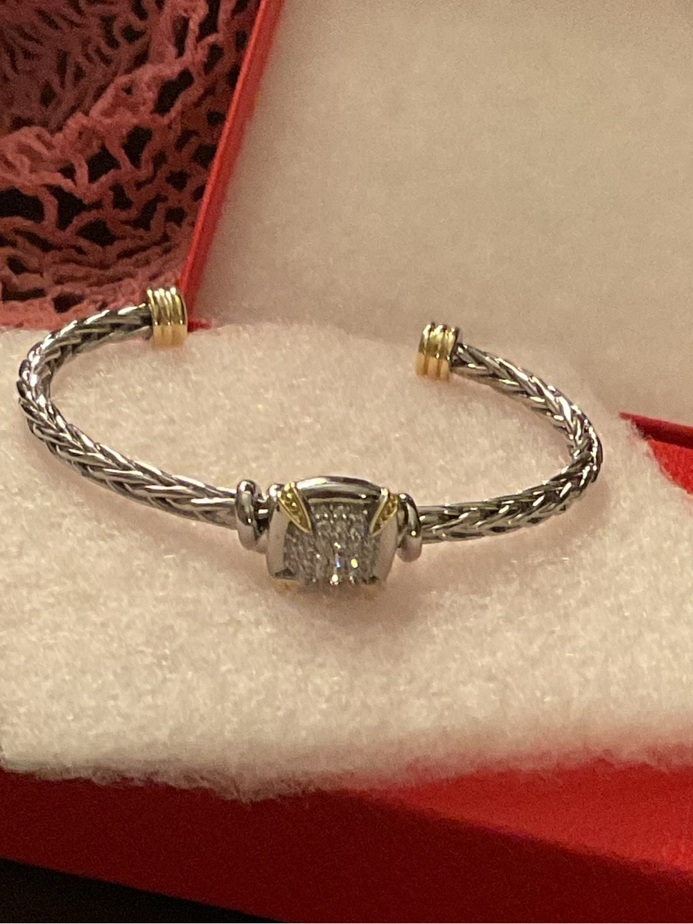 Silver and Gold Two-Tone Braided Cuff Bracelet